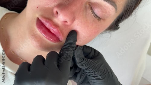 Face lifting PDO Suture operation. innovative technique of New thread lift, cosmetologist preparing to do procedure to female client, select the appropriate thread option