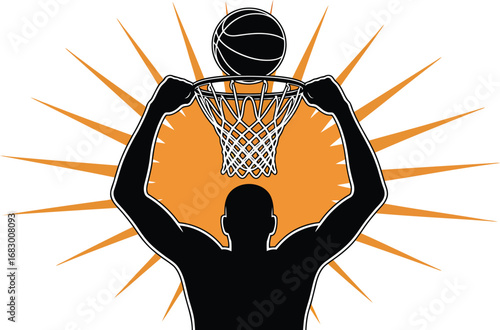 Basketball Player Dunking with Energy Rays Illustration of Athletic Achievement and Power