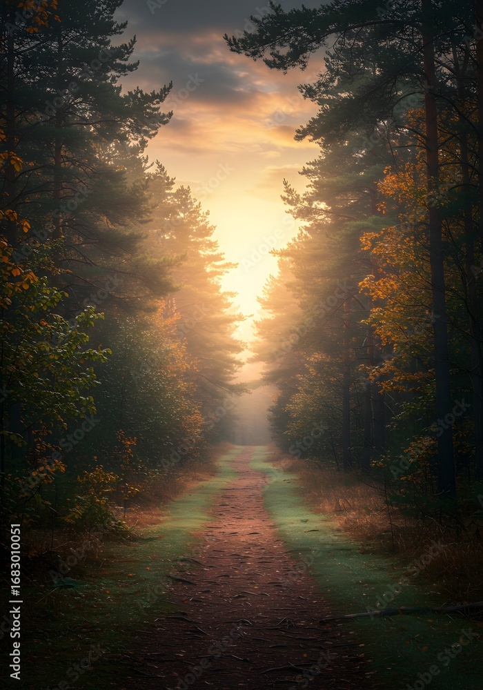 Obraz premium Forest Path with Sunlight