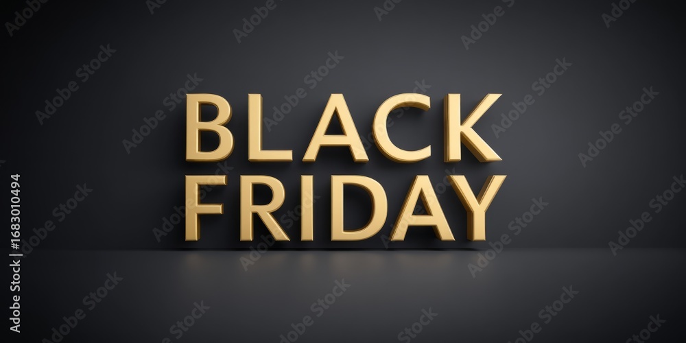 Fototapeta premium Golden 3D text BLACK FRIDAY displayed prominently on a dark grey background with a subtle gradient
