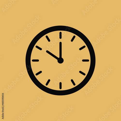 Illustration of a classic black clock with hands pointing to ten oclock on a yellow background, representing time, deadlines, and schedules in a simple design