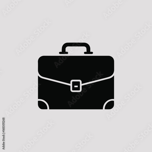 Illustration of a black briefcase isolated on a gray background, representing business, finance, work, and professional settings, suitable for icons and graphic design projects