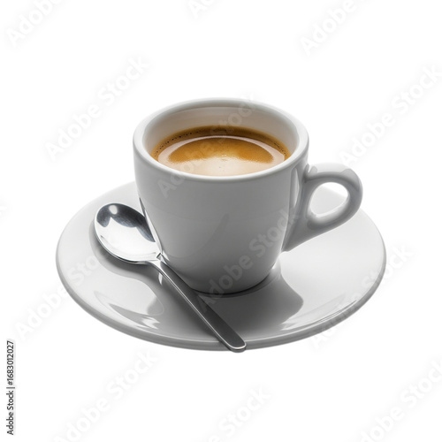 Freshly brewed espresso in a pristine white cup, ready to energize your day, a simple indulgence