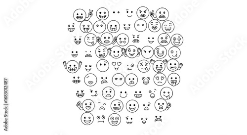 Expressive emoji faces collection conveying a spectrum of emotions, perfect for digital communication and creative projects.