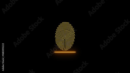 Fingerprint animation. Neon fingerprint communicating identity motion graphics. fingerprint scanning icon. scanning beam and successful identification 4k video.
