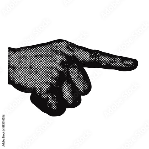 Vintage pointing hand direction halftone grunge vector design element