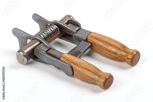 Metal hand grip tool with wooden handles