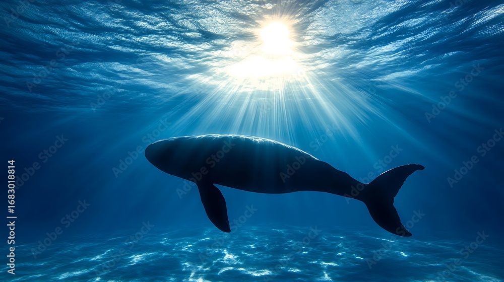 Naklejka premium Gorgeous whale calf and mother swimming peacefully together in sea picture