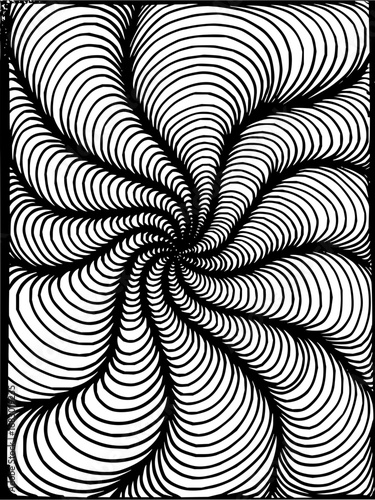 Mesmerizing optical illusion pattern with flowing black and white lines creating a hypnotic vortex effect