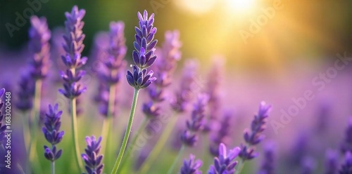 Close-up of fragrant lavender blossoms, bathed in soft sunlight, evoking serenity and peace Perfect for meditation, aromatherapy, and spiritual wellness imagery , sunlight, aromatherapy
