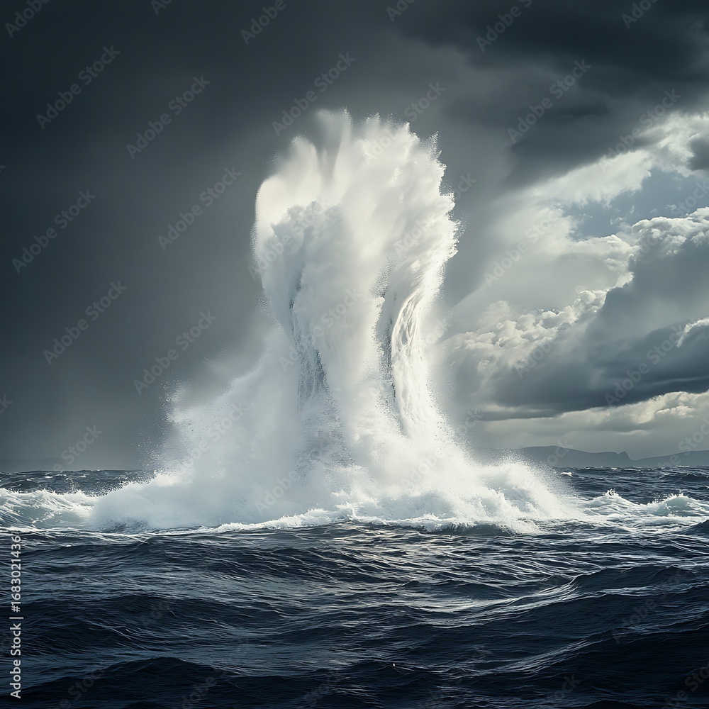 Naklejka premium Gorgeous whale captured high in the air above sea picture