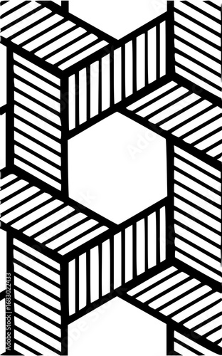 Modern geometric pattern with optical illusion effect, clean lines, and striking visual appeal