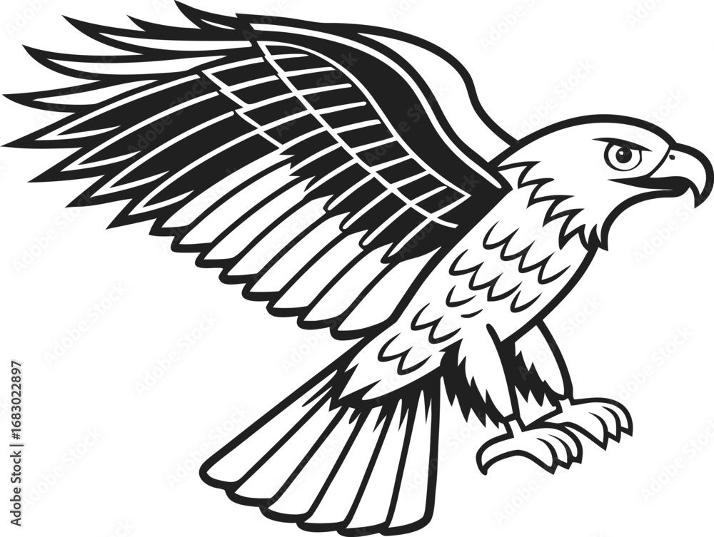 Obraz premium this is a black and white vector graphic illustration of an eagle in flight. the design is perfect for logos, mascots, or any project needing a powerful and symbolic image of freedom.