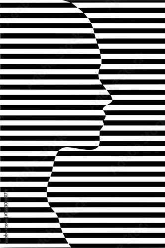 Striking optical illusion reveals hidden profile silhouette against bold black and white stripes
