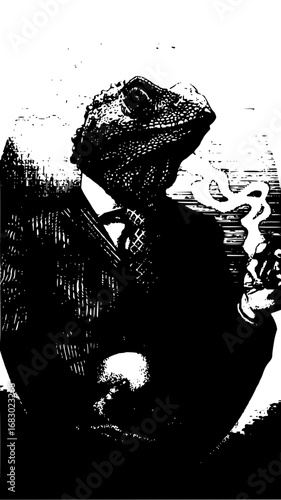 Sophisticated lizard in suit holding dollar sign, symbolizing financial success and cunning business strategy.