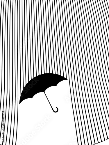 Seeking shelter from the storm, a lone umbrella offers protection against heavy rainfall.