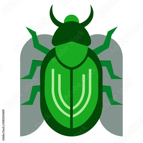 Green scarab beetle on a stone vector on white background.