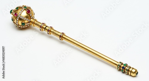 輝く金色の宝杖 宝石きらめく 王室の風格 優雅なデザイン. AI Generated