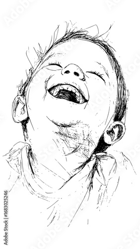 Joyful baby's infectious laughter captured in a dynamic sketch, perfect for heartwarming campaigns