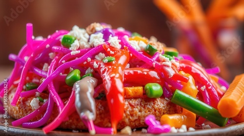 A fresh vegetable salad appetizer with colorful jelly beans on a plate
