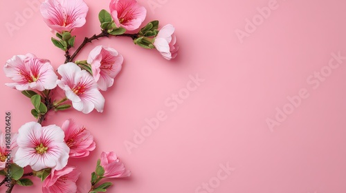 Wallpaper Mural Pink Cherry Blossom Arrangement On Pink Background Torontodigital.ca
