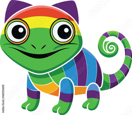 Download this adorable kawaii rainbow chameleon vector illustration! Perfect for cute animal art, stickers, and designs. This colorful and cheerful chameleon is sure to bring a smile to your face.