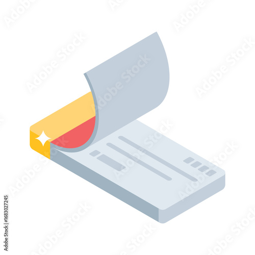 Visually engaging isometric icon of cheque and chequebook
