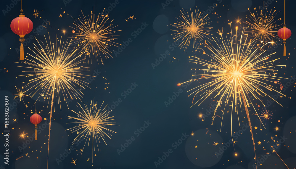 Obraz premium Modern vector illustration of firecrackers with sparkling festive effects.
