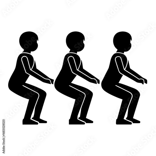 Three Figures in Chrome Squats Minimalist Depiction of Precision, Discipline, and Human Form Abstract Motion Art