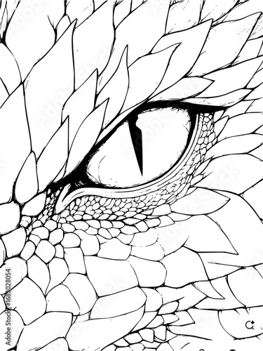 Intense dragon eye stares intently, detailed scales creating a powerful, mythical creature portrait.