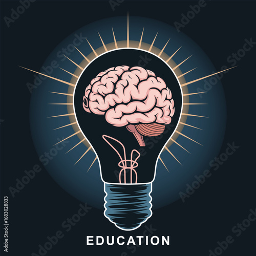 Education and Brainpower Concept A Lightbulb Containing a Human Brain for Learning