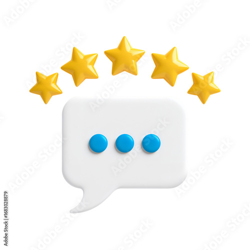 3d icon of five stars rating isolated on transparent background