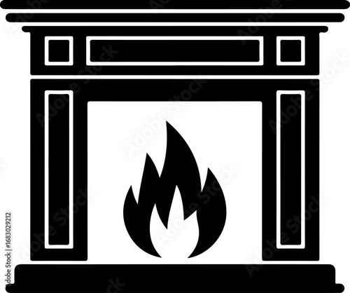 Cozy fireplace silhouette vector illustration