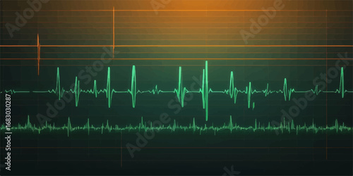 A vibrant green heartbeat pulses across a medical monitor, illustrating the rhythmic wave of life on an ECG graph