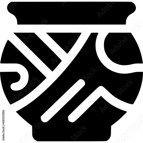 Ancient Decorative Pot: A stylized black pot showcases an ancient decorative design, a symbol of history and artistic craftsmanship.