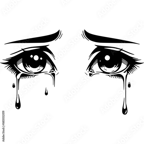 Tears of Sadness: An intimate illustration of expressive eyes conveying a deep sense of sorrow, highlighting the essence of human vulnerability with emotional depth.