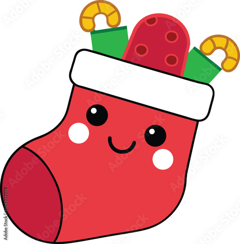 A cute kawaii Christmas stocking vector illustration. Perfect for holiday designs and spreading some cheer.