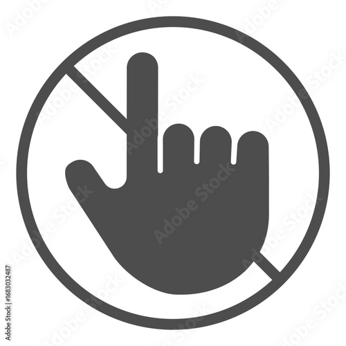 No symbol with hand gesture with index finger solid icon, prohibited act concept, voting is banned sign on white background, glyph style icon for mobile and web design. Vector graphics.