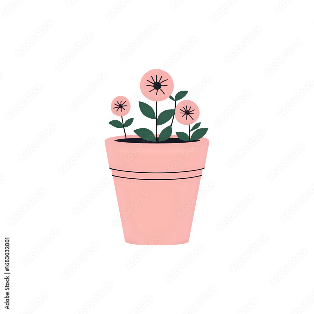 Naklejka premium Pink Potted Plants: Minimalist Floral Illustration