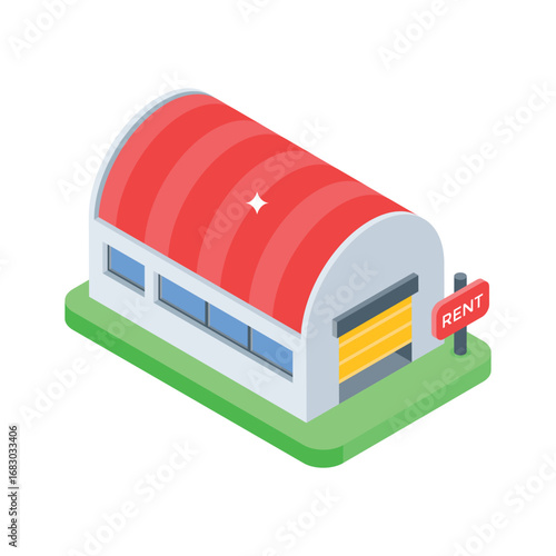 A premium isometric icon of industrial warehouse space