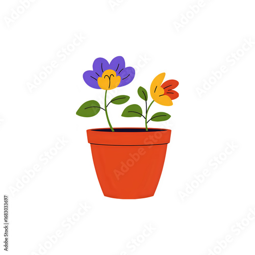 Vibrant Potted Flowers: Illustration of Two Blooming Plants