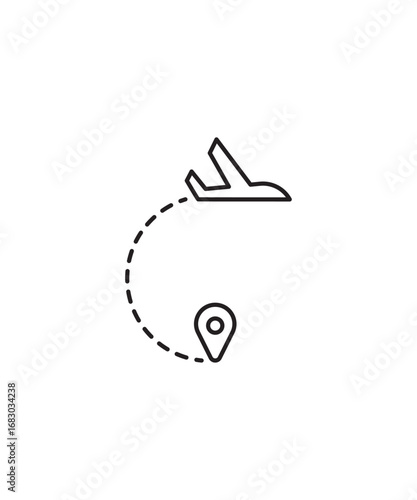 airplane with location icon, vector best line icon.
