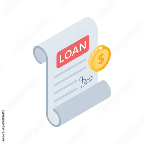 Grab this isometric icon of official loan paper