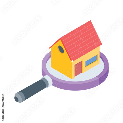 Premium isometric icon of search and find home