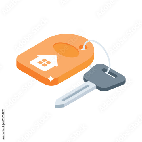 A modern isometric icon of home door key