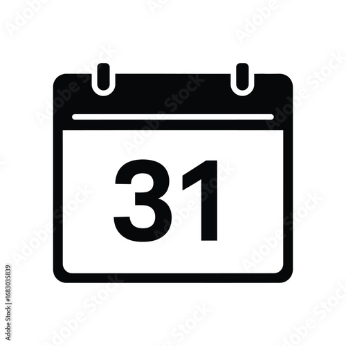 Clean graphic illustration of a month calendar page highlighting the number 31, ideal for denoting specific dates, important appointments, or end-of-month activities