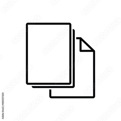 Modern black outline icon depicting documents being copied or files duplicated, ideal for user interface design, office software features, and digital content management systems