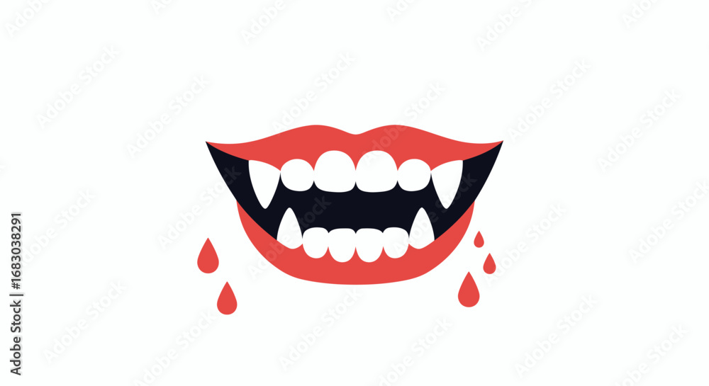 Fototapeta premium Scary Halloween vampire mouth with dripping blood and creepy spooky festive night illustration design