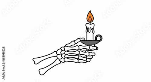 Skeleton hand holding candle for dark scary Halloween spooky haunted house creepy night decoration