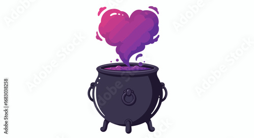 Witch cauldron with heart smoke for Halloween love magic scary spooky night potion spell artwork